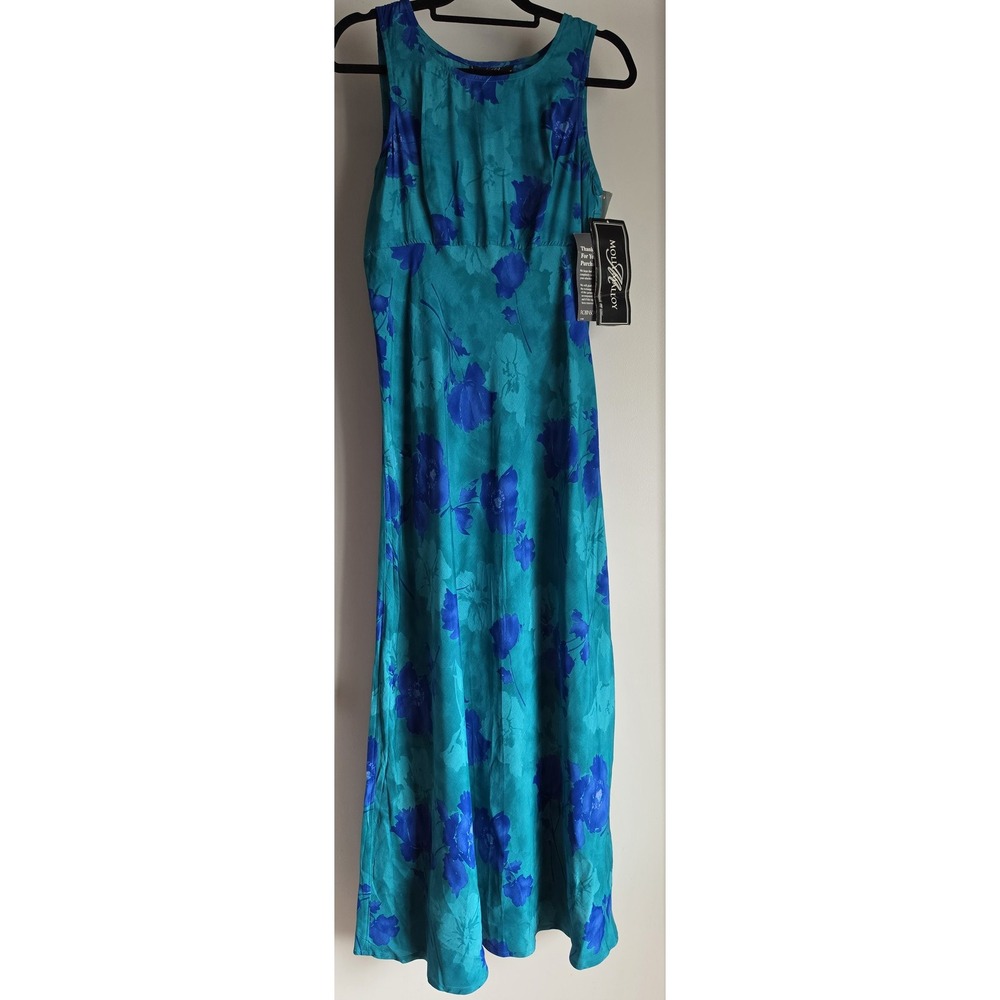 Molly Malloy Maxi Dress Sz 8 Floral Teal Blue Sleeveless Round Neck Vintage NWT